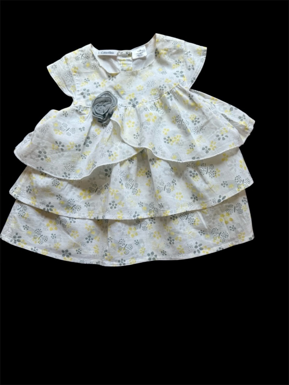 Calvin Klein Toddler Dress w/ 3 Tiers Of Ruffles & Rosette - Size 18 M